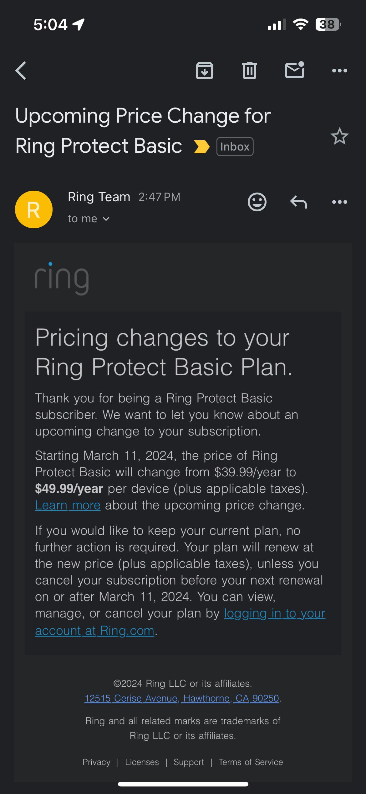 Ring sales protect basic