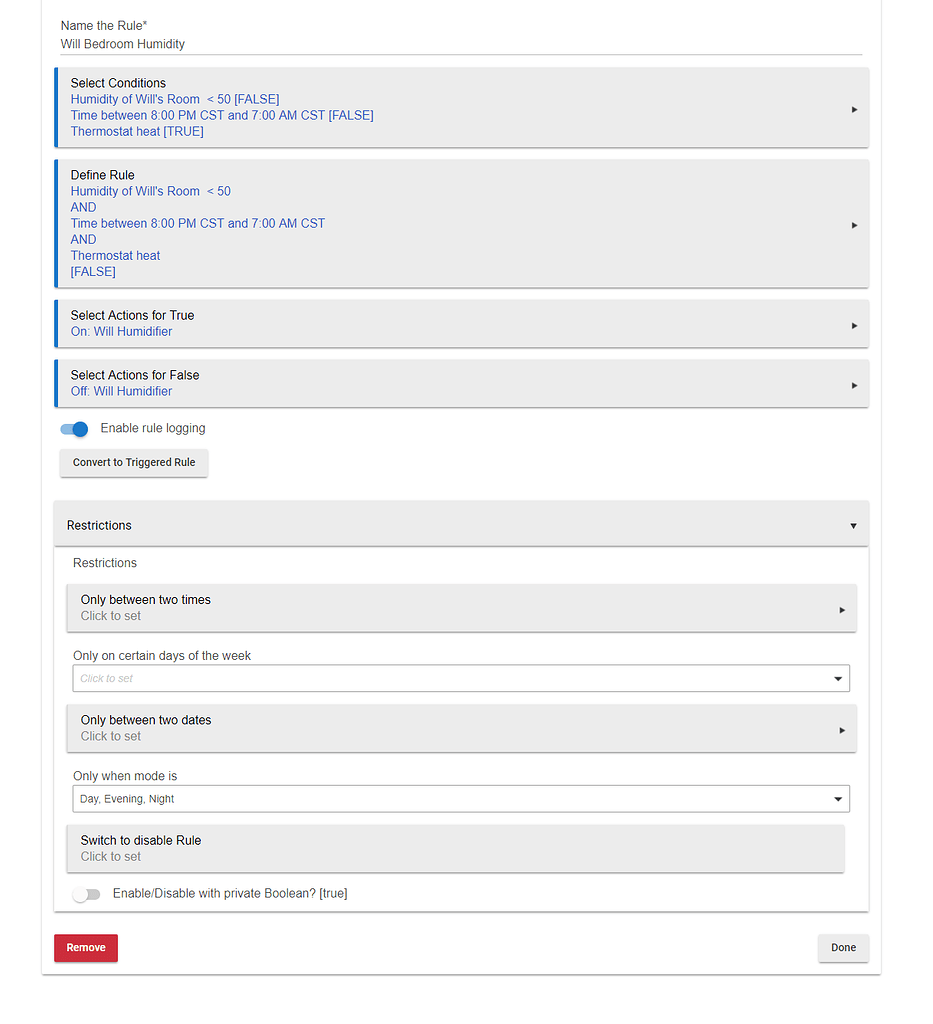 Turn on Humidifier Rules Examples Hubitat