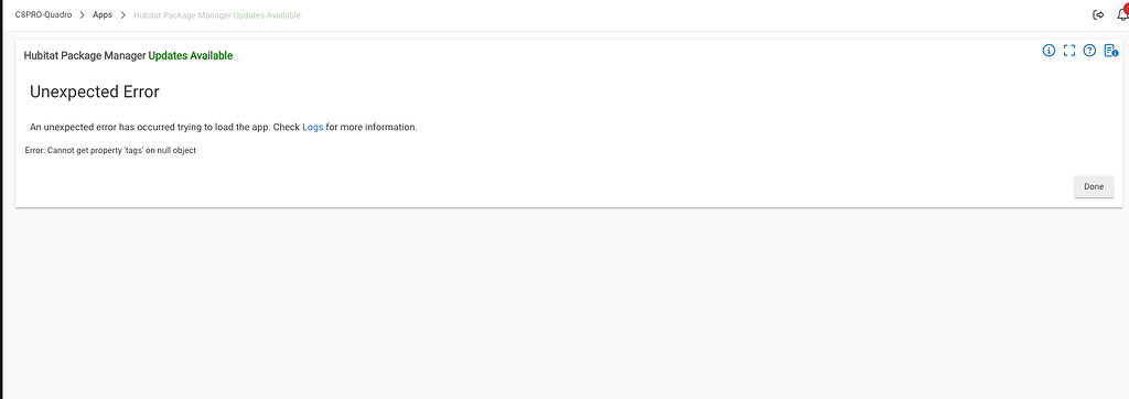 HPM Offlline? Unexpected Error - Custom Apps and Drivers - Hubitat