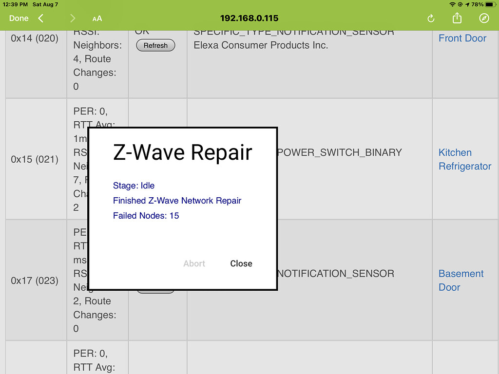 ZWave repair found failed node but everything appears to be ok 🛎️