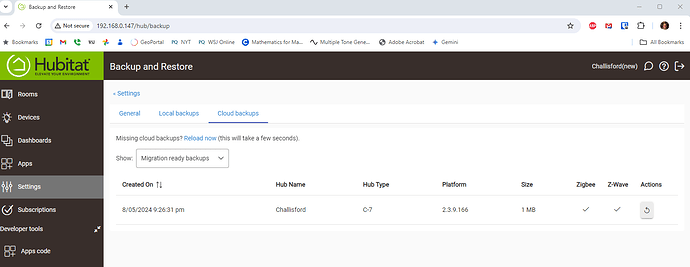 Hubitat migration cloud backup