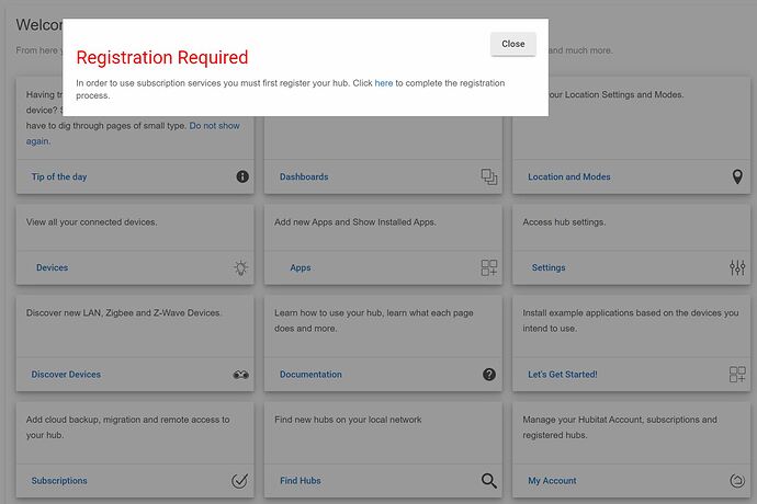 hubitat registration required
