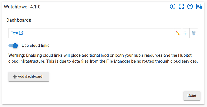 Dashboard cloud links