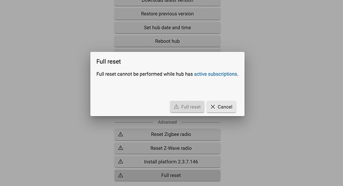 Full reset not allowed