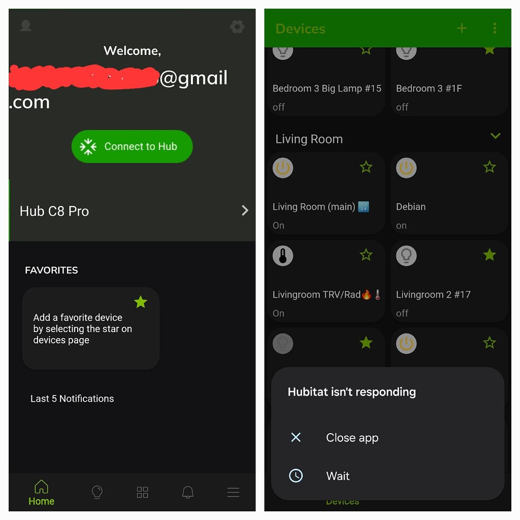 [Android 2.0 build 210/212] Favourites and device access issues outside ...