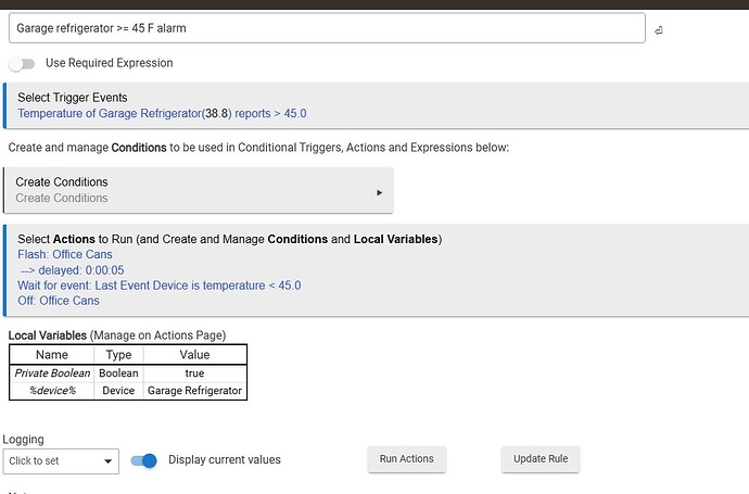 Final rules code for garage temp alarm