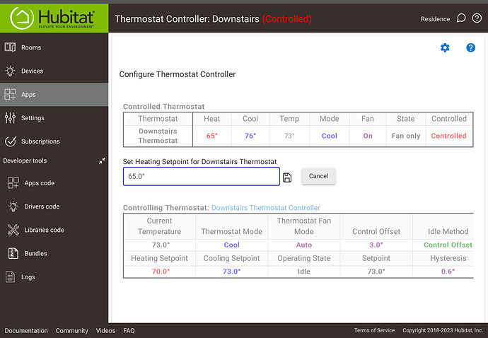 Thermostat Controller Downstairs (Controlled)