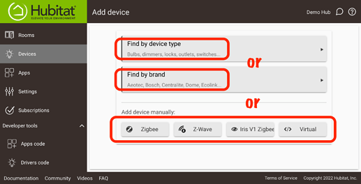 Screenshot of Add Device page