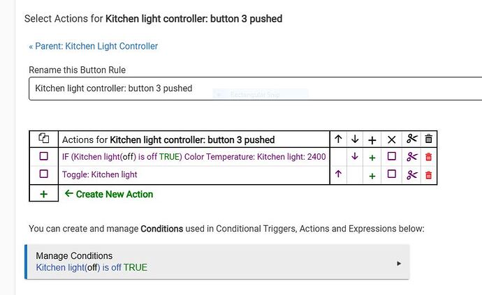 Kitchen light button controller rule