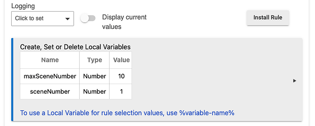 Screenshot: 'Create, set or delete local variables' section in Rule 4.1