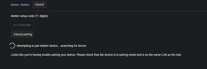 Hubitat pairing stuck