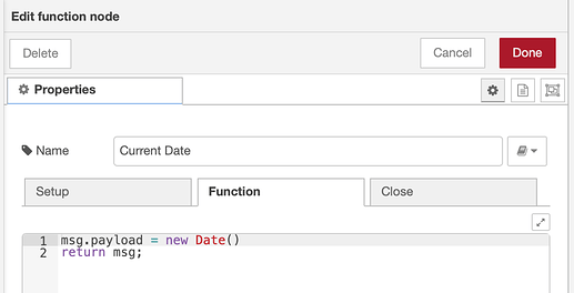 Function Node - Current Date for DatePicker