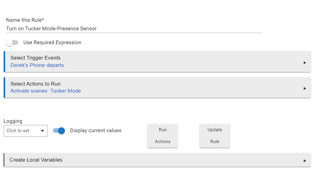 Rule Machine activate scene when Presence sensor(phone) is Away between ...