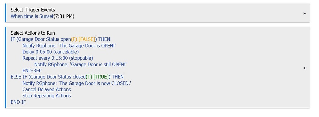 Garage Door Status Check - All things Rule Machine - Hubitat