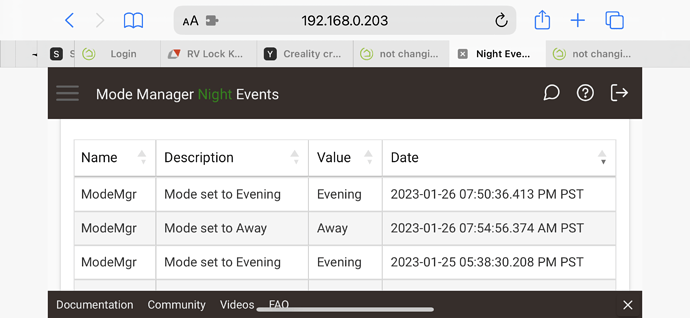 Mode Manager Night Events