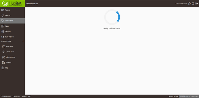 dashboard menu does not load