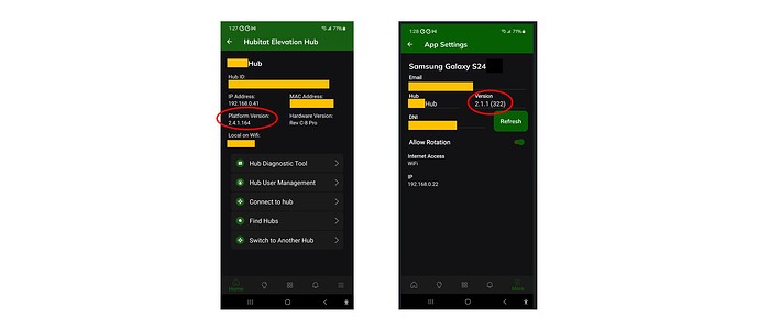 Hub & Mobile App Versions