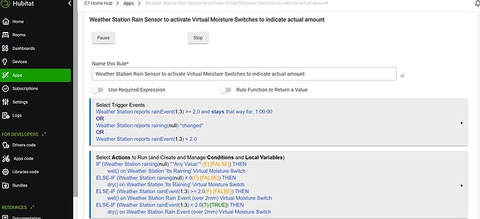 Ecovit Hubitat Rain App to activate virtual devices for various uses