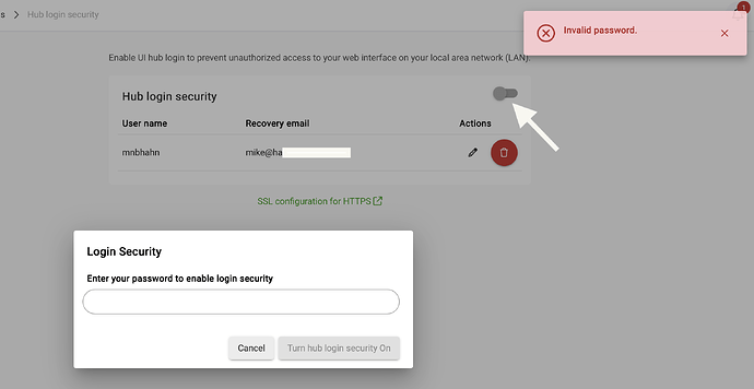 4 Passwd on Local Invalid Hubitat