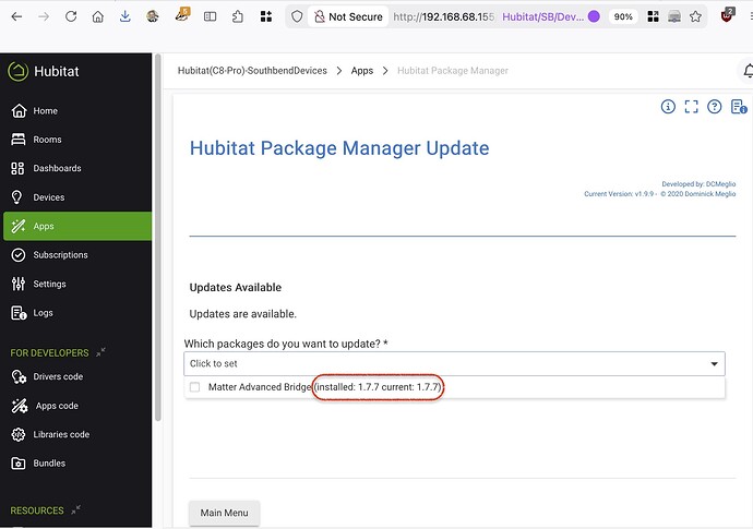 Hubitat Screenshot Showing HPM Update Problem 02