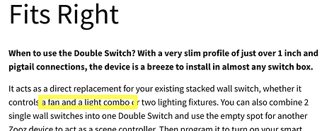 Quote: "whether it controls a fan and light combo or two lighting fixtures"