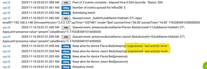 Sleep Sensor Suppressed Influxdb log