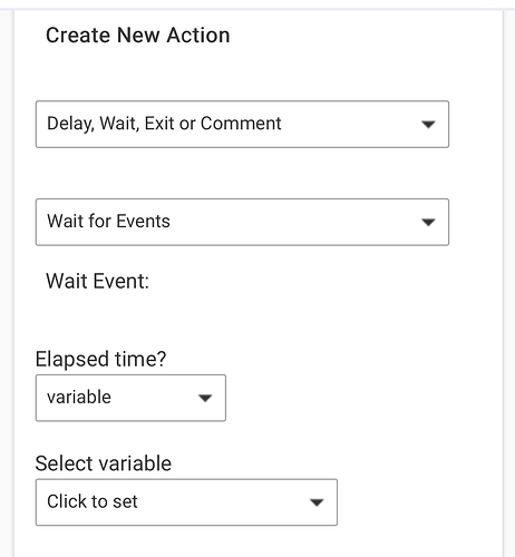 screenshot of "wait for event: elapsed time" using variable