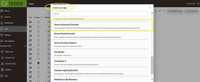 Sonos Advance in User app
