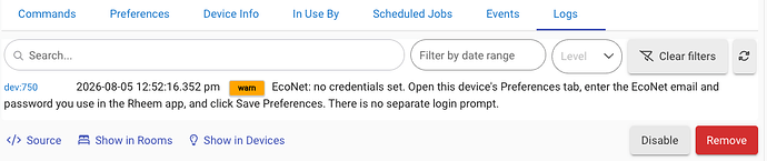 Warning in log when no credentials have been set