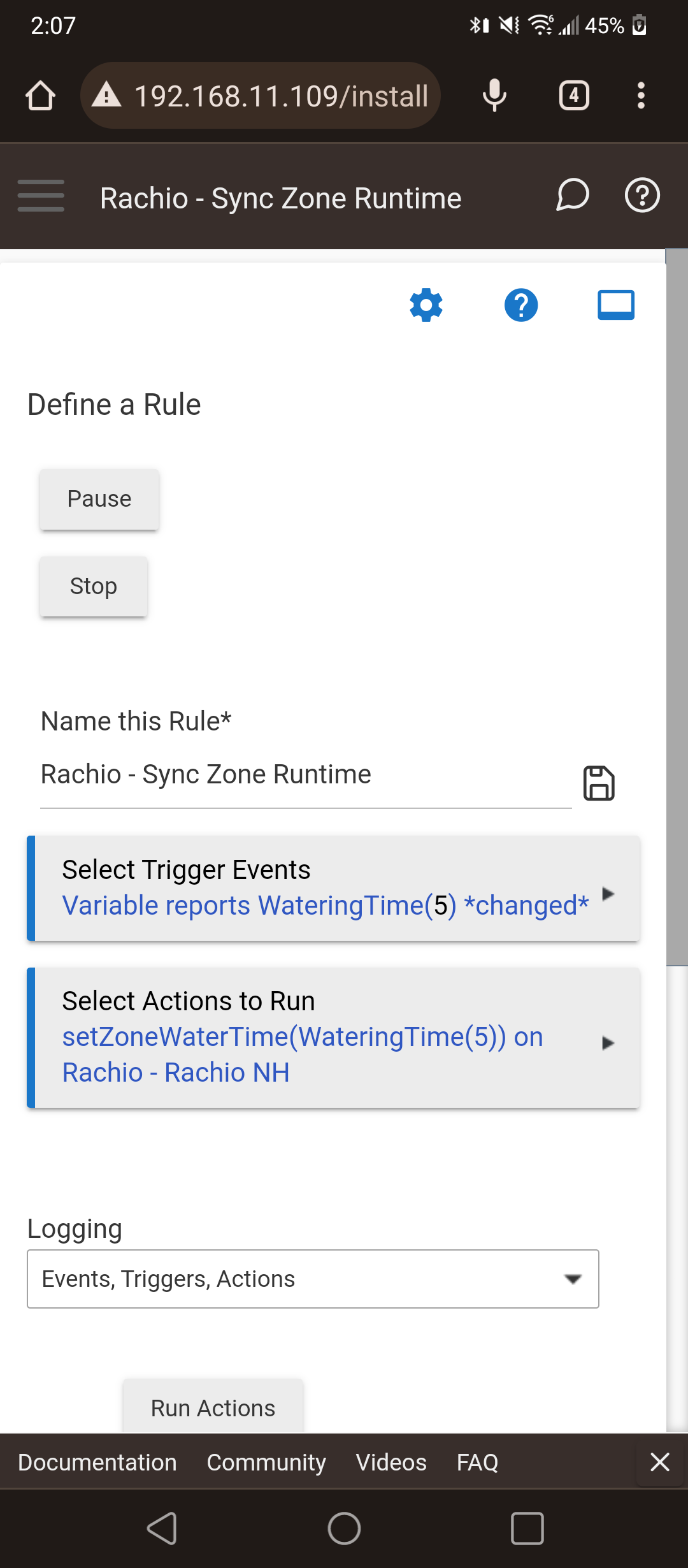 Rachio Built in App: How to activate a zone or set rain delay? - 🧰 ...
