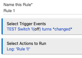 Rule screenshot: trigger on switch change