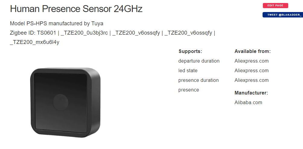 MOES - Zigbee Tuya presence detector (radar technology)