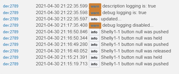 shelly1 debug logging disabled