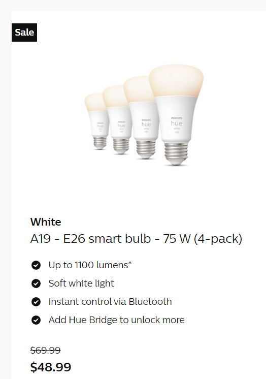 Philips Hue White E26 4-Pack