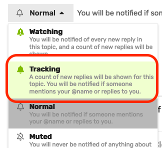 Screenshot: "Tracking" option