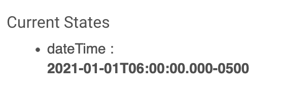 Screenshot: 'Current States' for a Connector DateTime device showing only a dateTime attribute