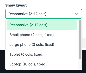 Screenshot of 'Show layout' options in Easy Dashboard