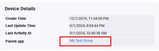 Screenshot of "Parent app" row