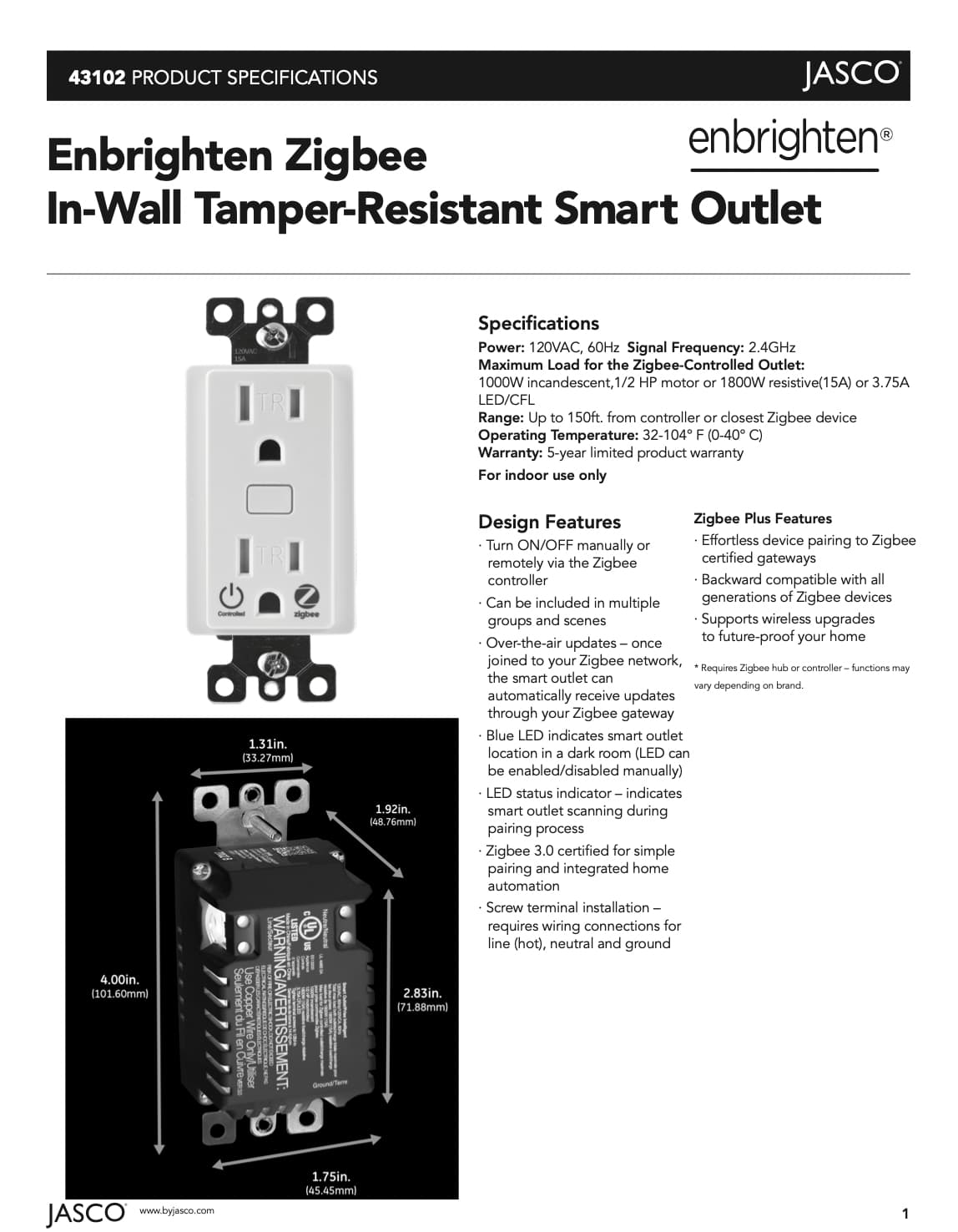 Enbrighten-Zigbee-In-Wall-Tamper-Resistant-Smart-Outlet-White