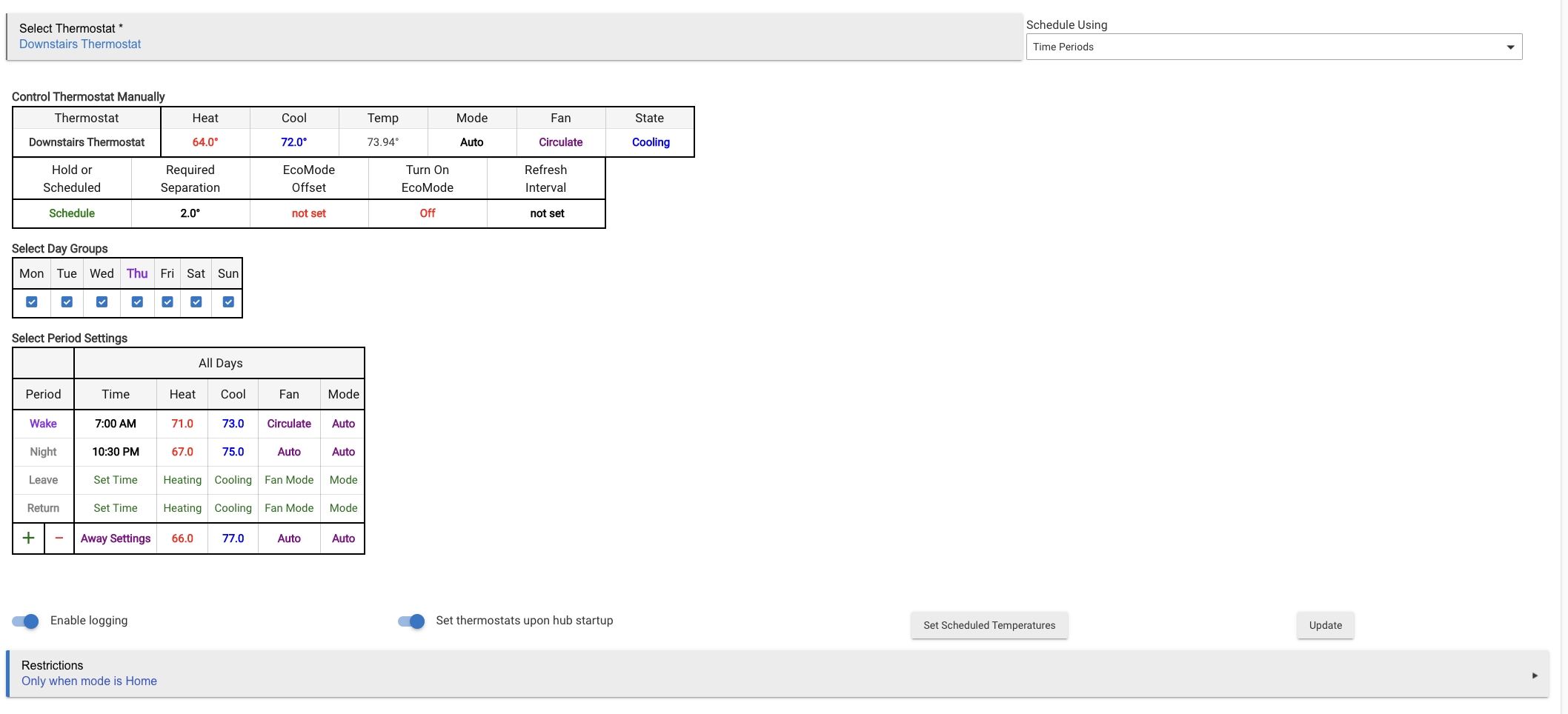 Thermostat Scheduler change to current setpoints on mode change? Apps