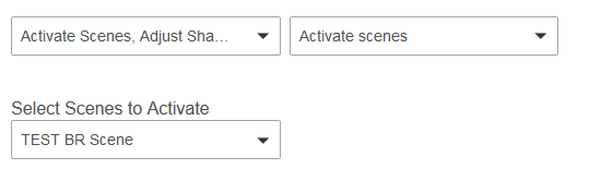 Screenshot: Rule 5.0 with "Activate scenes" action and list of scenes displayed