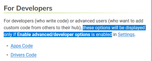 "These options will be displayed only if 'Enable advanced/developer options' is enabled in Settings"