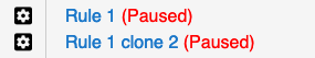 'Apps' list screenshot: cloned rule creates paused rule if original rule is paused when cloned