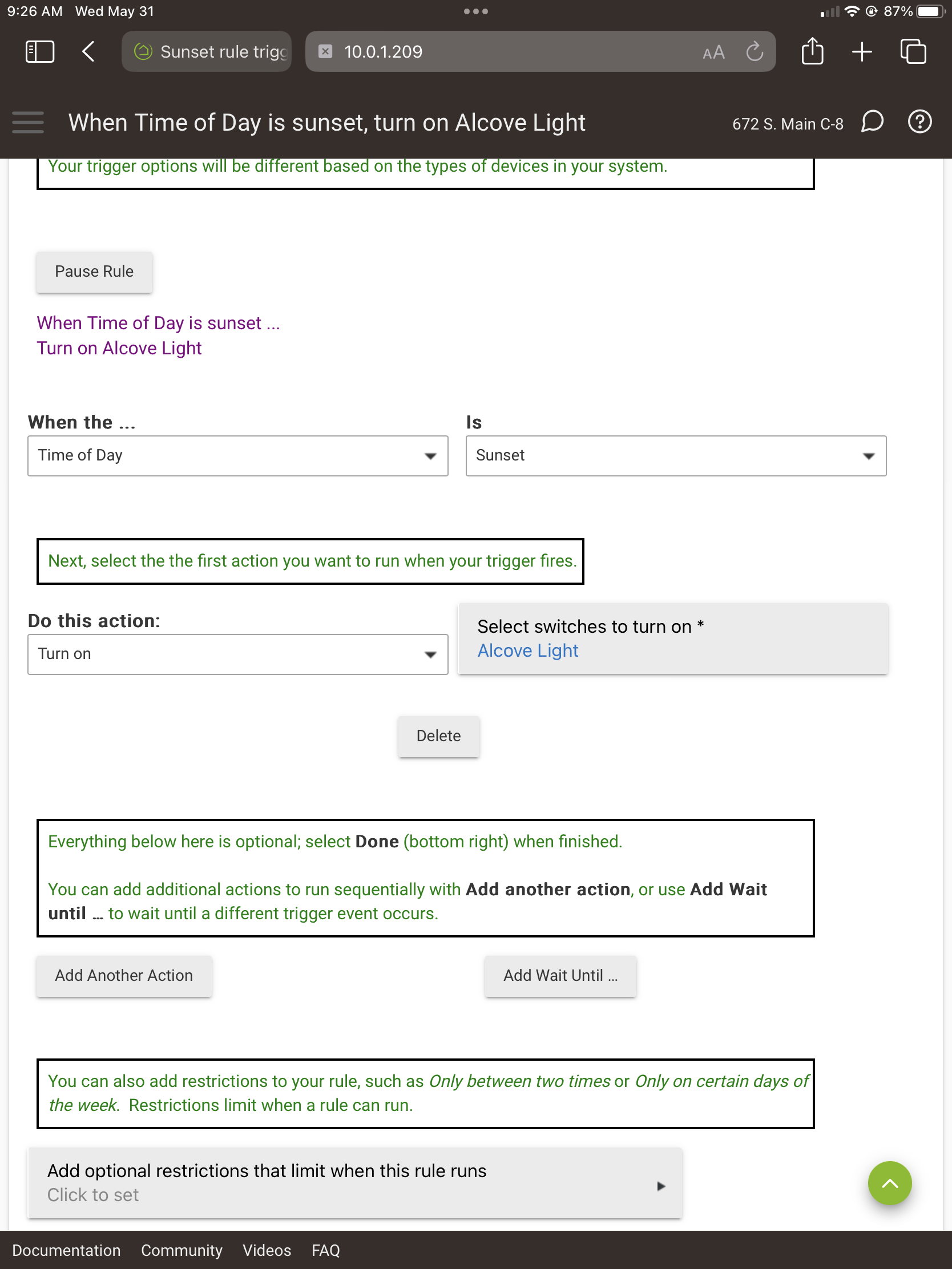 Basic Rule Error - Sunrise Action Error on GE Outdoor Switch - Basic Rules  - Hubitat