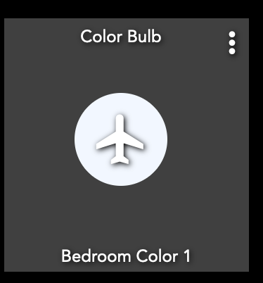 Screenshot: Hubitat Dashboard with airplane icon for color bulb