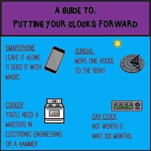 Not too long to wait for the clocks going forward, here's some help E66515e067617b3df72edd7e40bf8010ddfc22c8